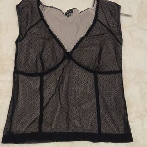 Mexx Black and Gray Lace Trim Top